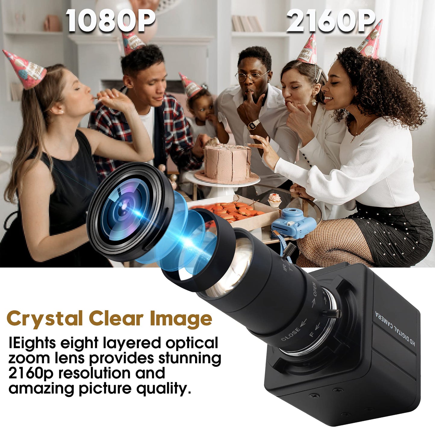 4K USB Camera Manual Zoom Webcam 5-50mm Variable Focus PC Camera for Computer Mini UVC USB2.0 Web Camera IMX317 Varifocal USB with Camera Industrial Video Close-up Camera for Laptop Android Mac