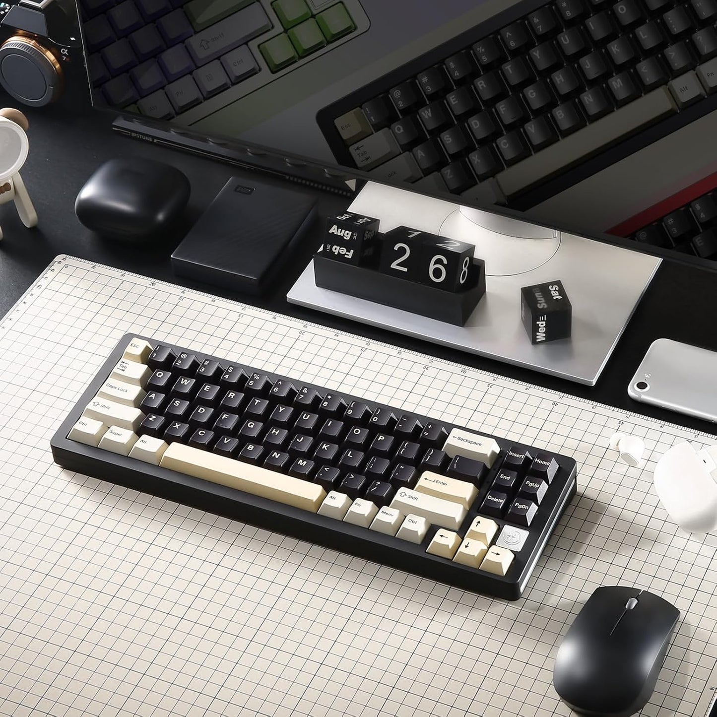 YUNZII AL71 68% Mechanical Keyboard (Black, Crystal White Switch) and Full Keycap Set (Coffee Cat) Bundle