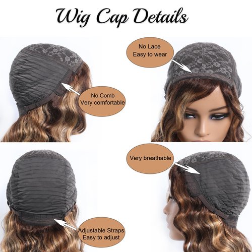 OnePart glueless human hair wig 16 inch loose deep wave body wave ocean wave wavy wigs for black women side part natural black