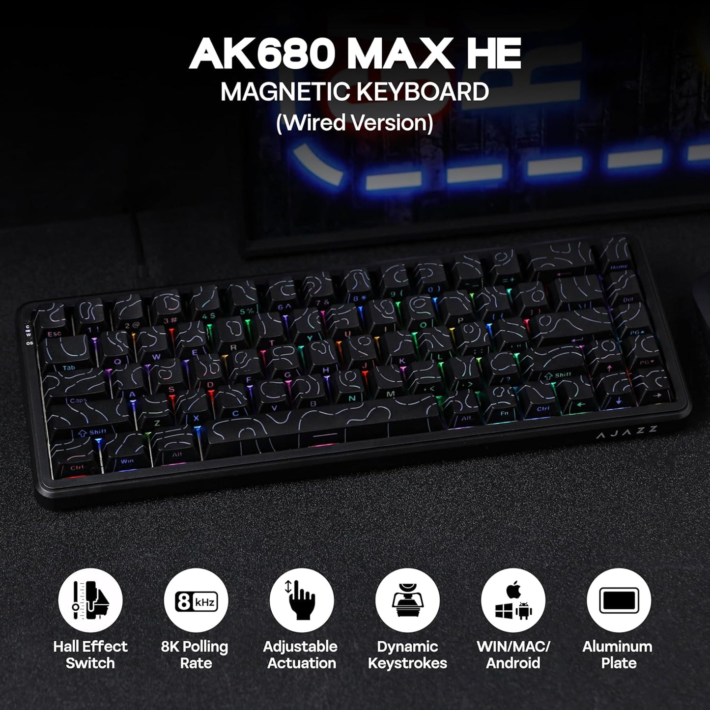 AK680 MAX Wired Gaming Keyboard with Hall Effect Switch, Rapid Trigger Magnetic Keyboard with 8K Polling Rate, Top Structure, RGB Backlight (White)