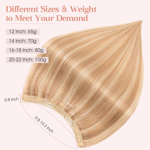 Hairro Wire Hair Extensions Human Hair, Fish Line Invisible Adjustable & Clips in Extensions Straight, 100% Real Hairpieces Seamless Blending for Women, 16 Inch 80g Golden Brown Mix Bleach Blonde