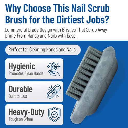 SPARTA Nail Scrub Brush Commercial-Grade, Heavy-Duty Hand and Fingernail Brush with Stiff Bristles for Gardeners, Mechanics, And Foodservice Personnel, Plastic, 5 Inches, Gray, (Pack of 12)