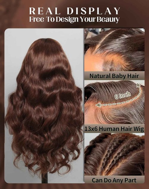 usmoother 4# Chocolate Brown Lace Front Wig 30 Inch Body Wave Lace Front Wigs Human Hair 200 Density 13x6 HD Lace Frontal Colored Wigs | Soft Non-shedding Non-tangling Full Length No Peculiar Smell