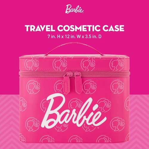 Barbie Large Women's Makeup Bag, Two Zipper Travel Cosmetic Zipper Pouch Organizer with Logo, Pink