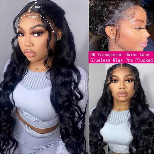 Smilulu 28 Inch 13x4 Lace Front Wigs Human Hair Body Wave Lace Front Wigs Human Hair Pre Plucked 13x4 Hd Lace Frontal Wigs Hd Lace Front Wigs for Black Women 180% Density