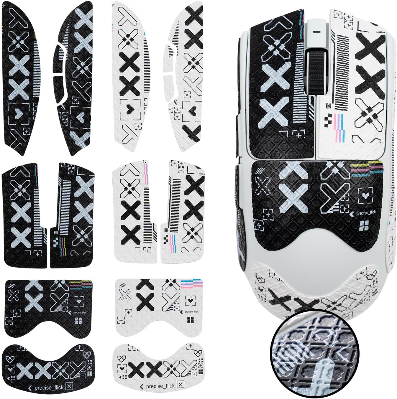 2-in-1 Mouse Grip Tape Anti Slip for Logitech G Pro X Superlight, Superlight 2 Wireless Gaming Mous Pre-Cut Gaming Mouse Skins, Self-Adhesive, Sweat-Resistant (White Set + Black Set)