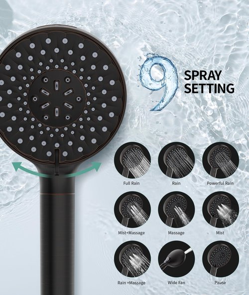 Filtered Shower Head with Handheld, High Pressure 9 Spray Mode Matte Black Showerhead with 4 Filters, Detachable Shower Head, Water Softener Filters Beads for Hard Water - Remove Chlorine