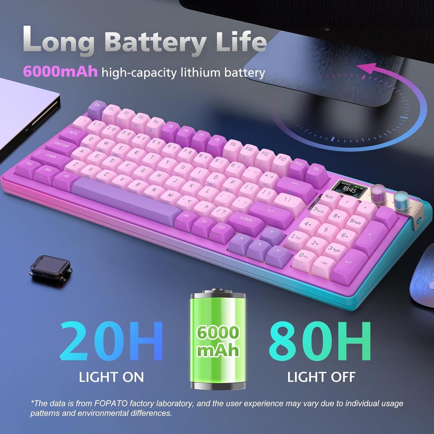 98% Mechanical Gaming Keyboard,96 Keys Full Key Rollover Wireless Keyboard Hot Swappable Gasket Structure,Bluetooth,2.4GHz,USB-A to C 3-Mode,with Screen,RGB,PBT Keycaps,for PC Laptop (Purple