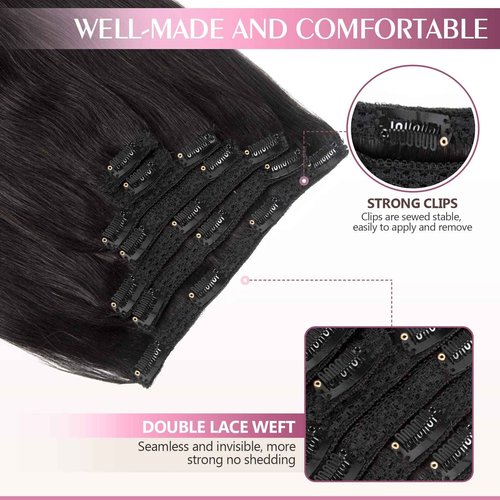 Fimislosion Real Hair Extensions Clip in Human Hair, Seamless Clip in Hair Extensions Real Human Hair, 22 Inch Clip ins extensions for women, Natural Black 120G 7Pcs