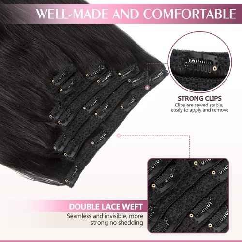 Fimislosion Real Hair Extensions Clip in Human Hair, Seamless Clip in Hair Extensions Real Human Hair, 20 Inch Clip ins extensions for women, Natural Black 120G 7Pcs