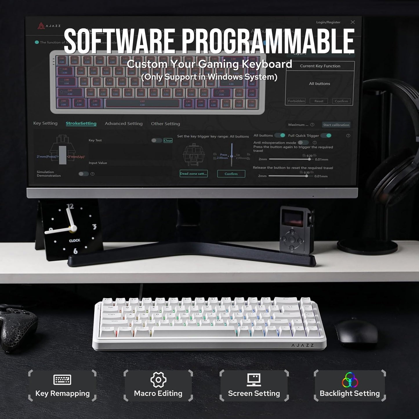 AK680 MAX Wired Gaming Keyboard with Hall Effect Switch, Rapid Trigger Magnetic Keyboard with 8K Polling Rate, Top Structure, RGB Backlight (White)