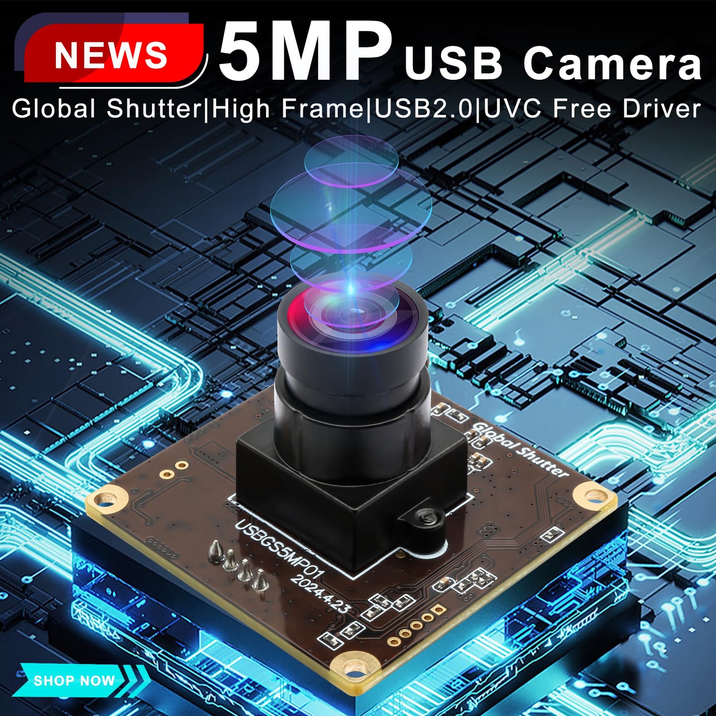 ALPCAM 5MP Global Shutter USB Camera Module High Speed 60fps 1080P PC Webcam with No Distortion Lens Lightburn Camera UVC for Computer Laptop Android and Raspberry Pi