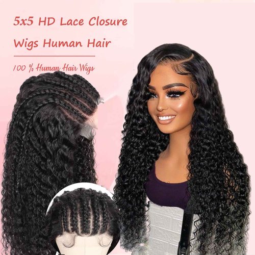 SODLIS 5x5 HD Lace Closure Wigs Human Hair Wear And Go Glueless Wigs Human Hair Pre Plucked With Baby Hair Ready to Go Deep Wave Lace Front Wigs Human Hair for Women (Black, 20 Inch, Curly)
