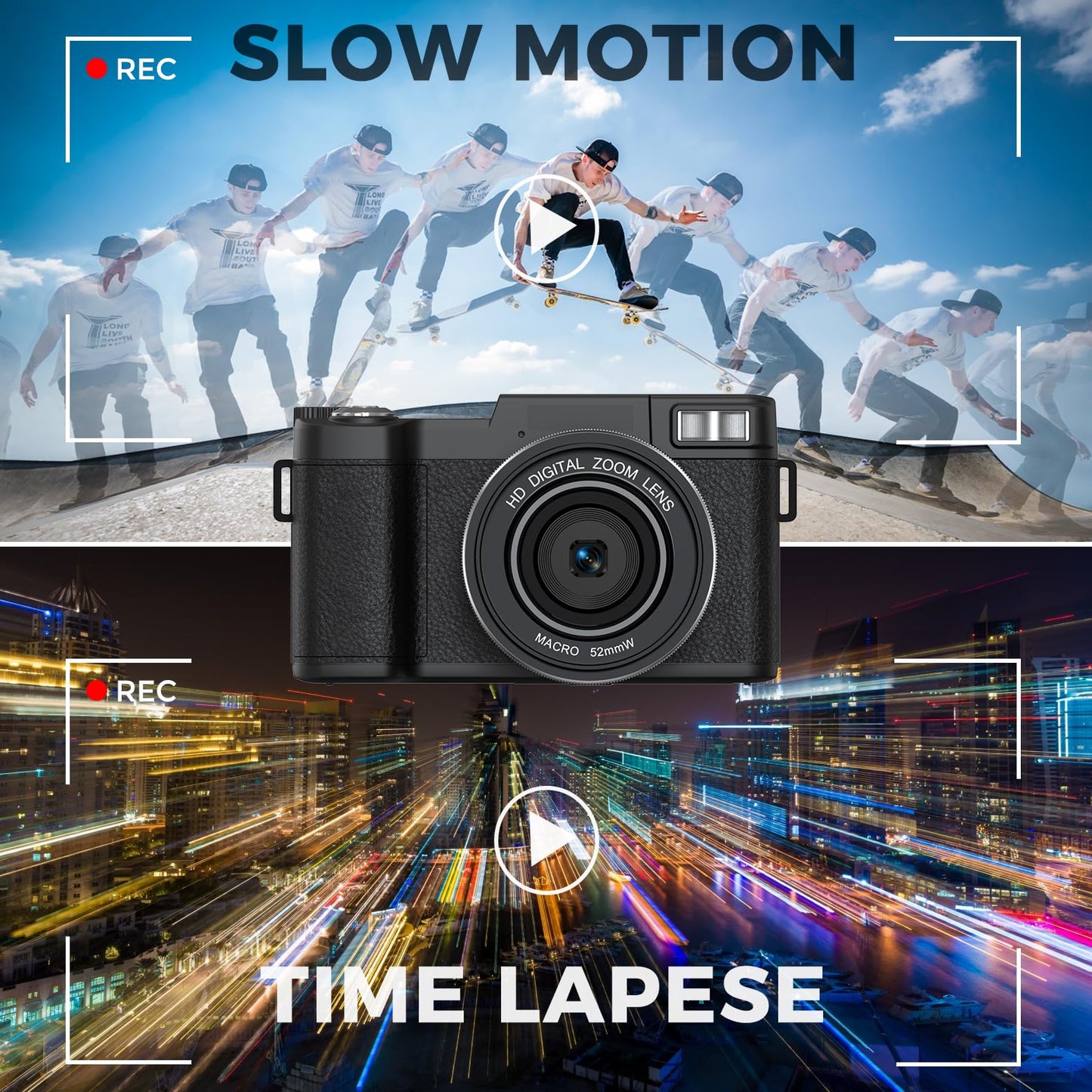 5K Vlogging Camera with WiFi 64MP 4K Digital Camera for Photography Vlog Camera with Flip Screen Video Camera for YouTube with Selfie Light, Desk Tripod, Batteries