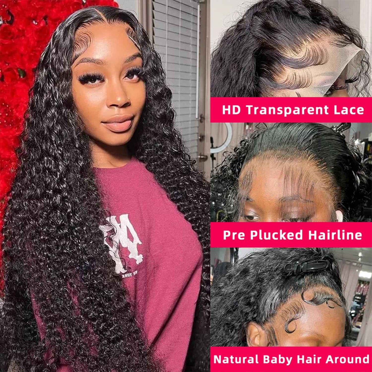30 Inch 13x6 HD Deep Wave Lace Front Wigs Human Hair Pre Plucked 200% Density Transparent Deep Curly Lace Frontal Wigs With Baby Hair Glueless Wig For Women