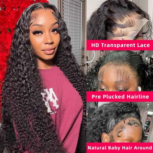 30 Inch 13x6 HD Deep Wave Lace Front Wigs Human Hair Pre Plucked 200% Density Transparent Deep Curly Lace Frontal Wigs With Baby Hair Glueless Wig For Women