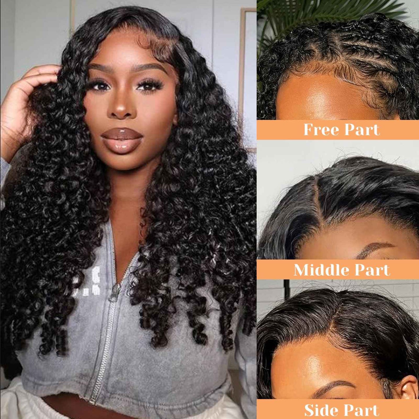 13x6 Frontal Human Hair Burmese Curly HD Transparent Lace Ear to Ear Lace Frontal Closure With Baby Hair Free Part 100% Virgin Human Hair Natural Black 14 Inch