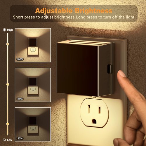 JandCase Night Light,Automatic Night Lights Plug into Wall,Dusk to Dawn,2 Pack Soft White 3000K Brightness Adjustable Nightlight for Kids Bedroom Bathroom Hallway Kitchen
