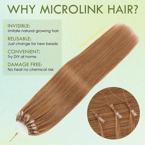 Hairro Microlink Human Hair Extensions For Women Micro Loop Micro Beads Real Hair Pre Bonded Cold Fusion Keratin Stick Micro Ring Hairpieces 20 inch 50g 100 Strands #06 Light Brown