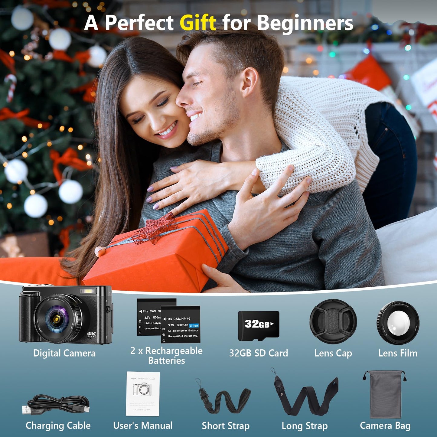 4K Digital Camera for Photography Autofocus, Upgraded 64MP WiFi Vlogging Camera for YouTube with 3" 180° Flip Screen, 16X Zoom, Compact Travel Cameras for Beginners with 32GB Card, 2 Batteries, Black