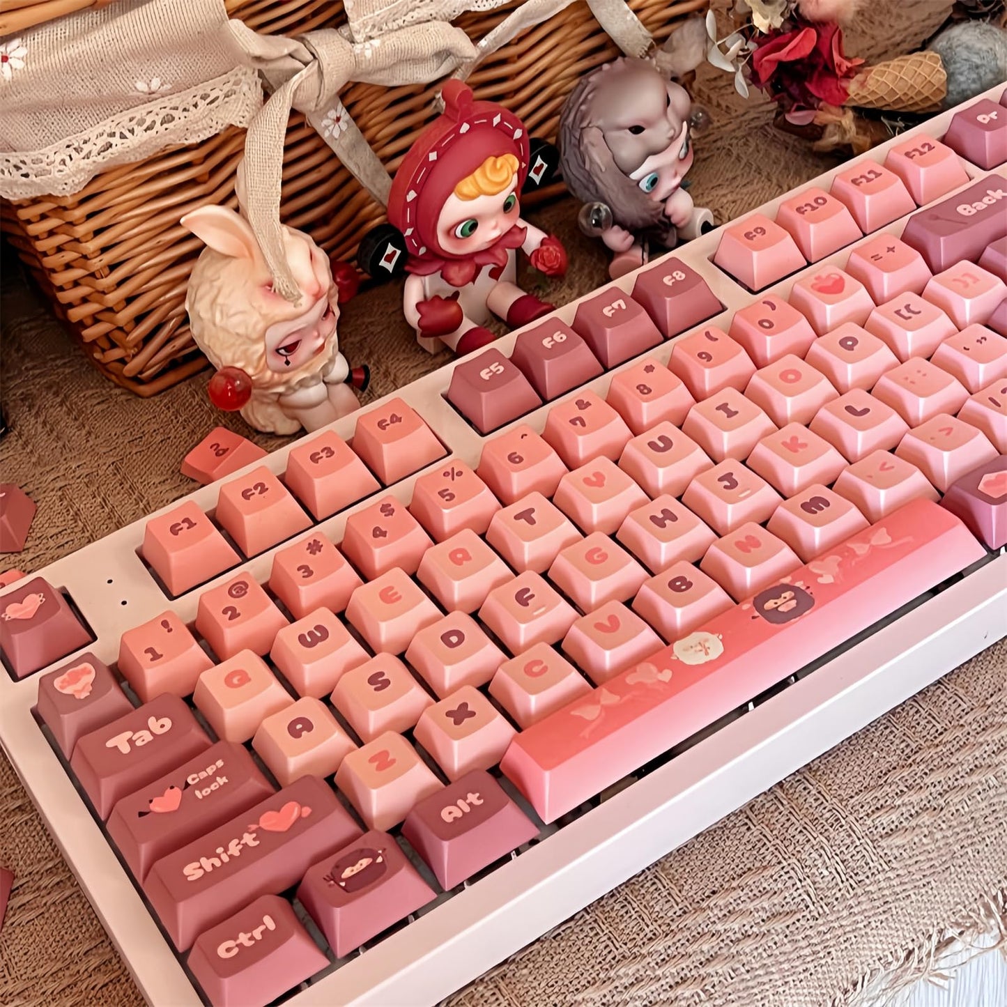 ZMX Cute Keyboard Keycaps,PBT Dye-Sub Custom Keycaps Set Cherry Profile 124 Keys Full Size Keycaps for ANSI Layout Cherry MX Switches 75% 60% Mechanical Gaming Keyboard Kawaii Cartoon Keycaps (05)