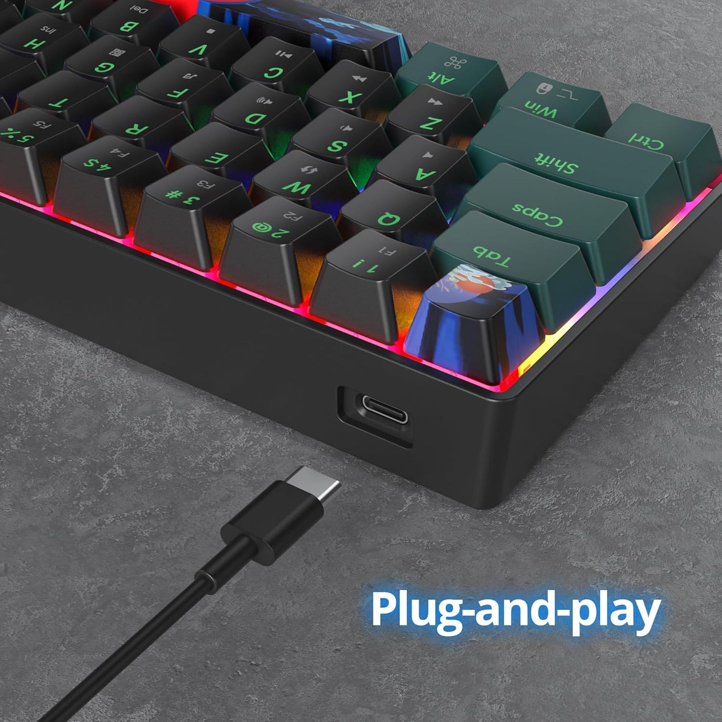 60 Percent Gaming Keyboard 60% Mechanical Keyboard LED Backlit Ultra Compact Wired Keyboard with Red Switch for Windows Laptop Gamer(61 Blue Samurai)