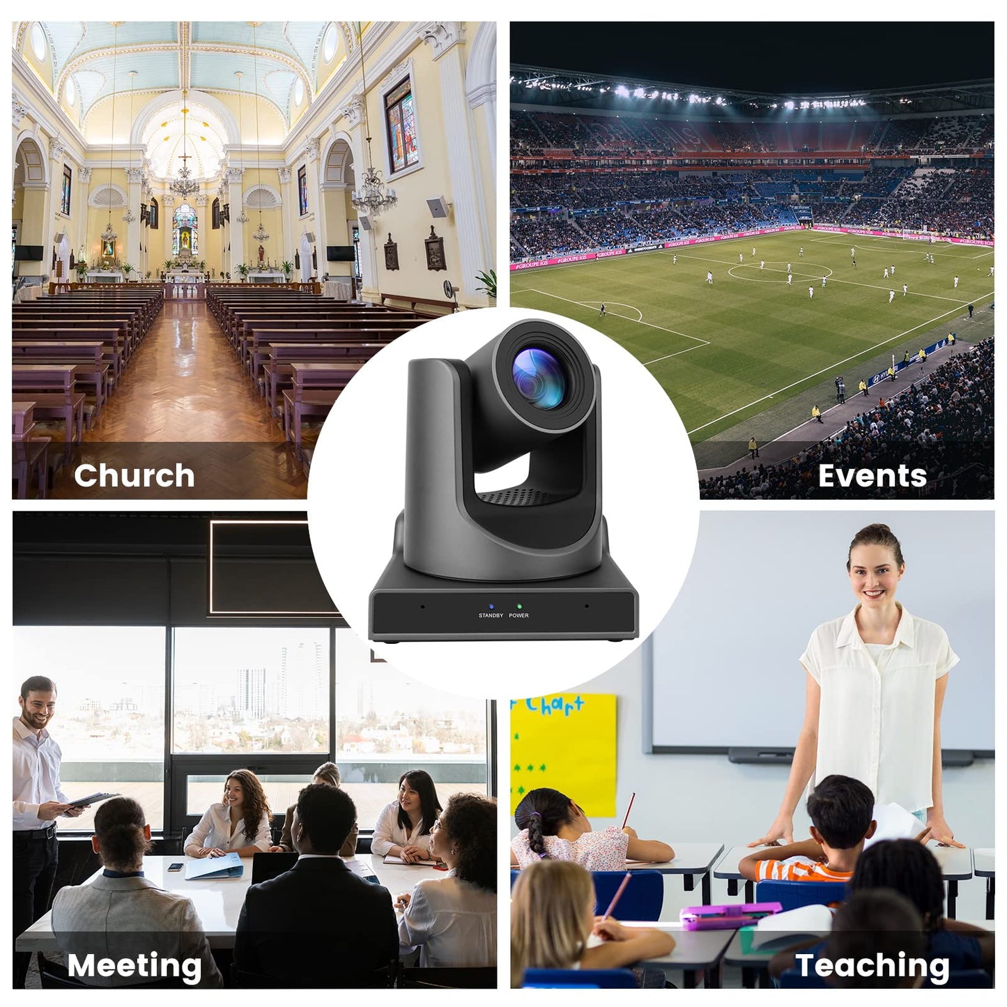 ADKIDO PTZ Camera - 20X SDI with Optical Zooming, POE, IP Live Streaming, 3G-SDI & USB Output, Ideal for Church, Conferences, Teaching