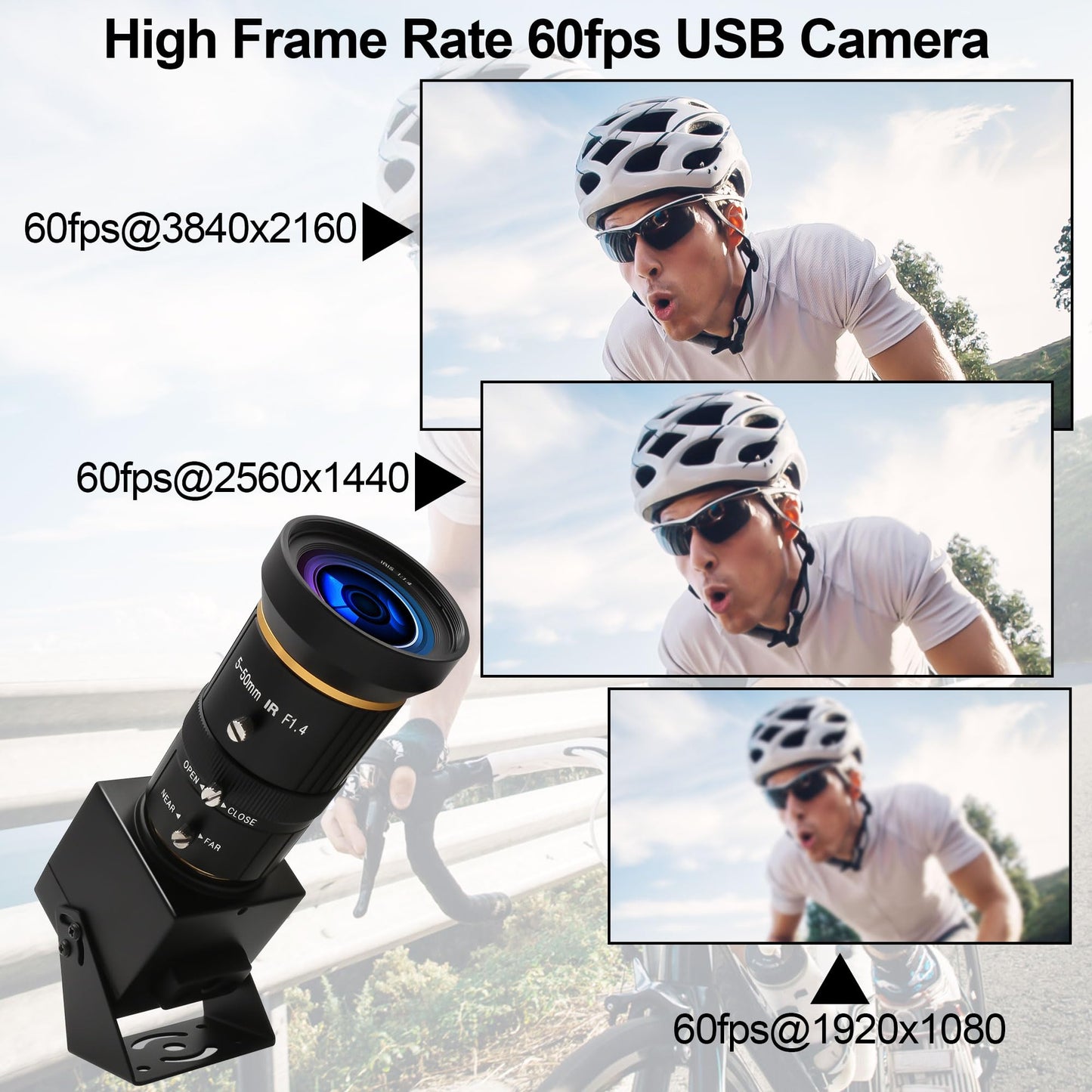 ALPCAM 4K HDMI USB Camera, 60fps High Speed USB3.0 Camera with CS-Mount 5-50mm Telephoto Lens, H.264 Zoom Digital Video Confereces Webcam for Windows Linux Android Mac OS
