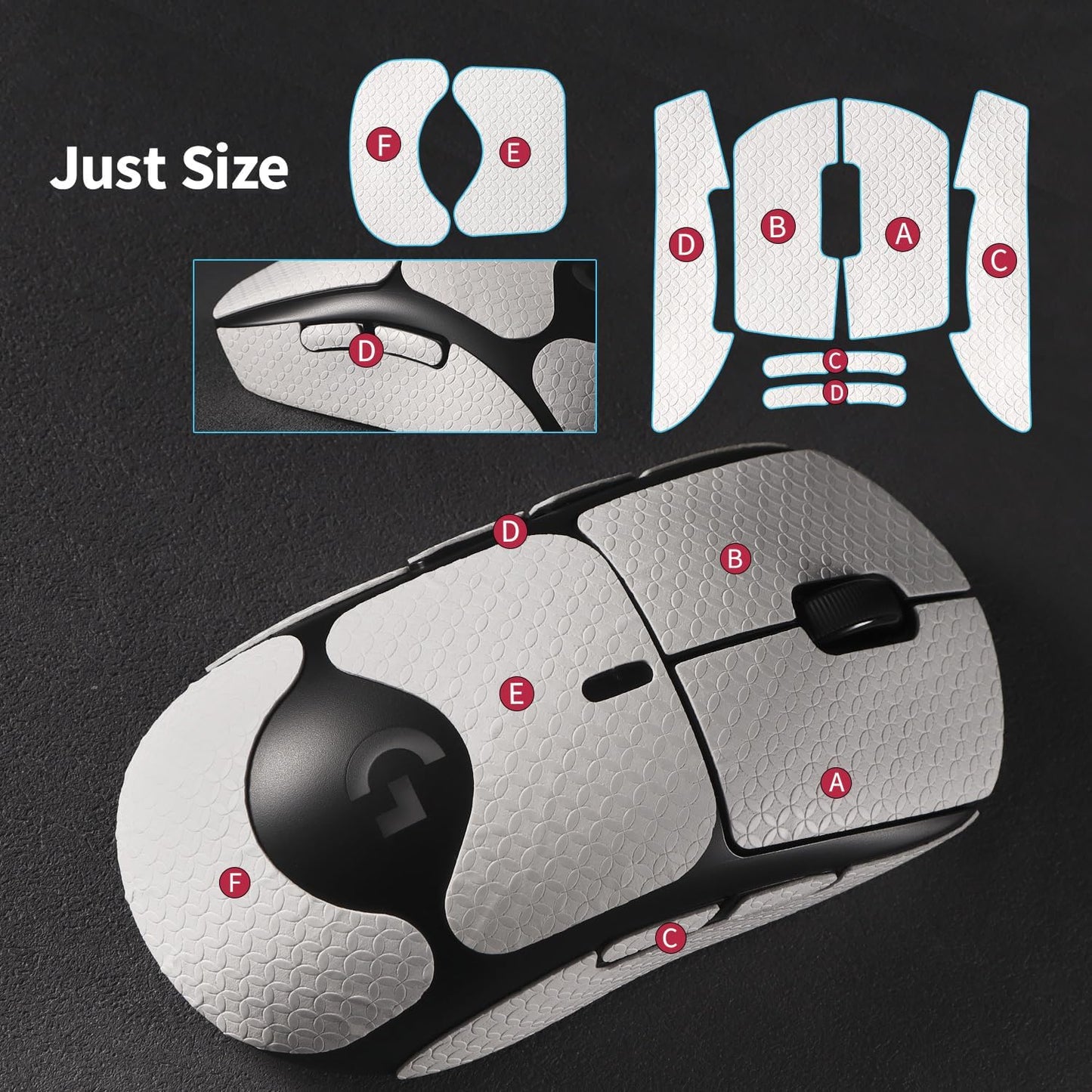 Anti-Slip Mouse Grip Tape for Logitech G Pro Wireless Mouse Skin Sweat-Resistant G Pro Mice Sticker Decal(White)