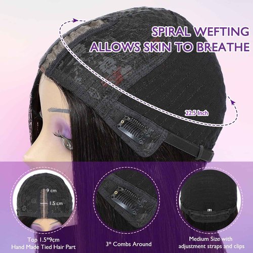 JIAJIA TERESA 12 Inch H1B/Copper Red Highlight Straight Human Hair Bob Wigs Glueless Minimalist 1.5 * 9 Realistic Look HD Lace Glueless Wigs Blunt Cut Short Black Bob Wigs