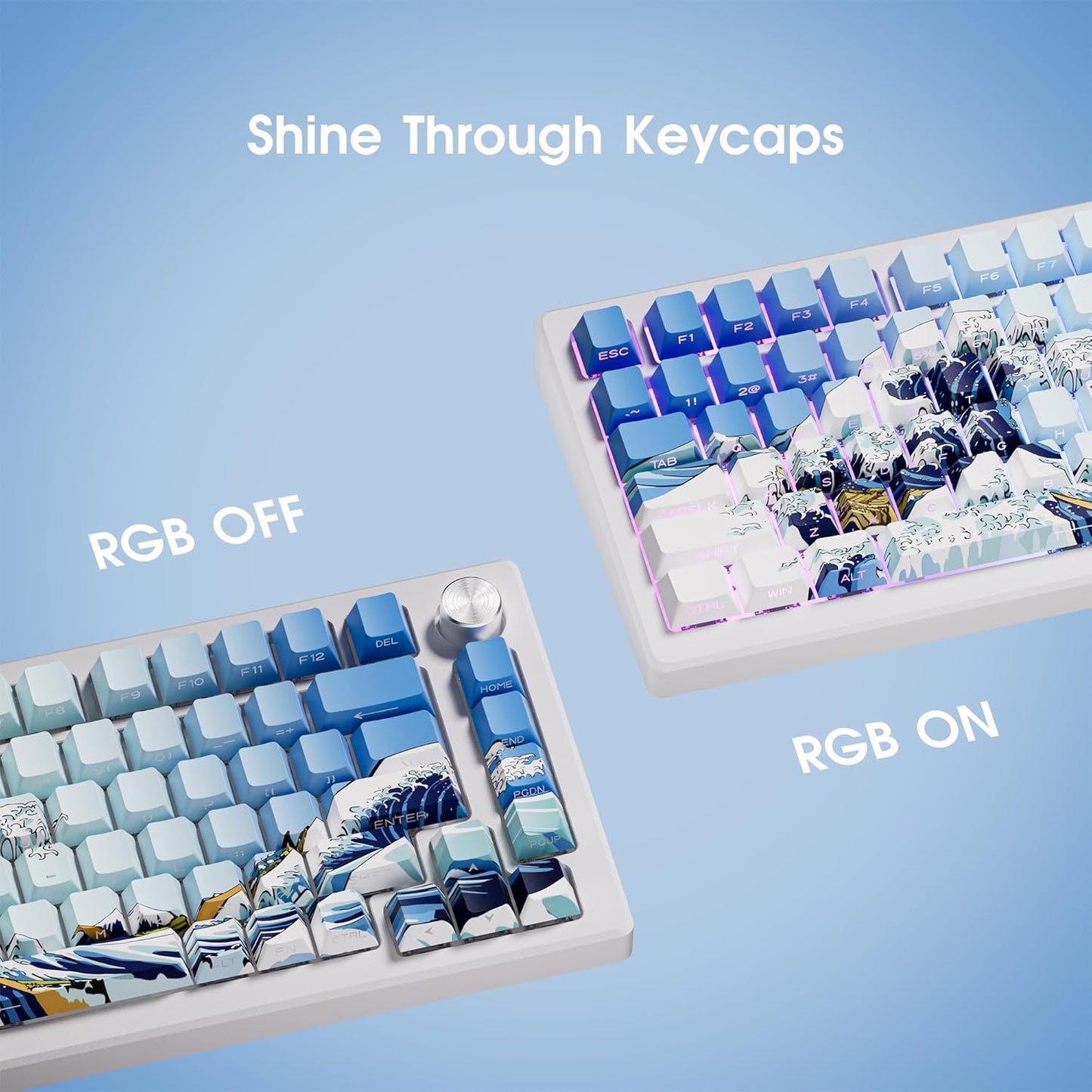 XVX PBT Keycaps - Shine Through Keycaps, Side Printed Custom Keycaps 75 Percent, Rose Garden Key Cap Set Dye Sub & Double Shot, 130 Keys Cherry Profile Keyboard Keycap for Mechanical Keyboard