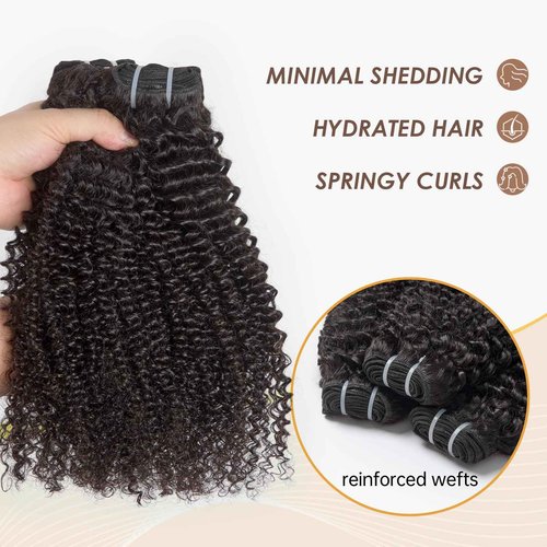 WEQUEEN Kinky Curly Human Hair Bundles Premium Virgin 100% Human Hair 3c/4a Curly Wave 24 Inch Single Bundle Natural Black