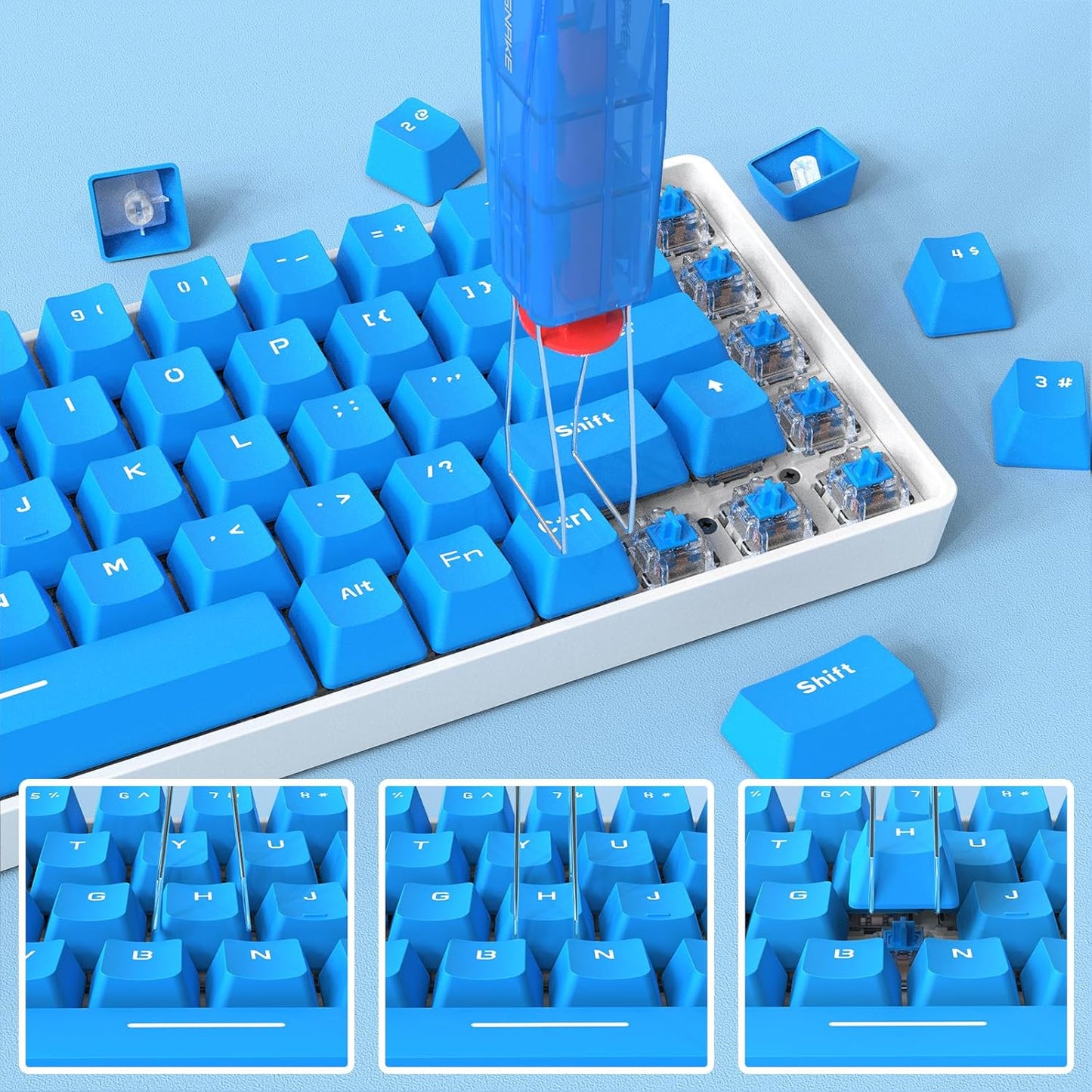 2-in-1 Keycap Switch Puller, 304 Stainless Steel Key Removal Tool for Hot Swappable Mechanical Keyboard and DIY Custom Gaming Keyboard - Blue