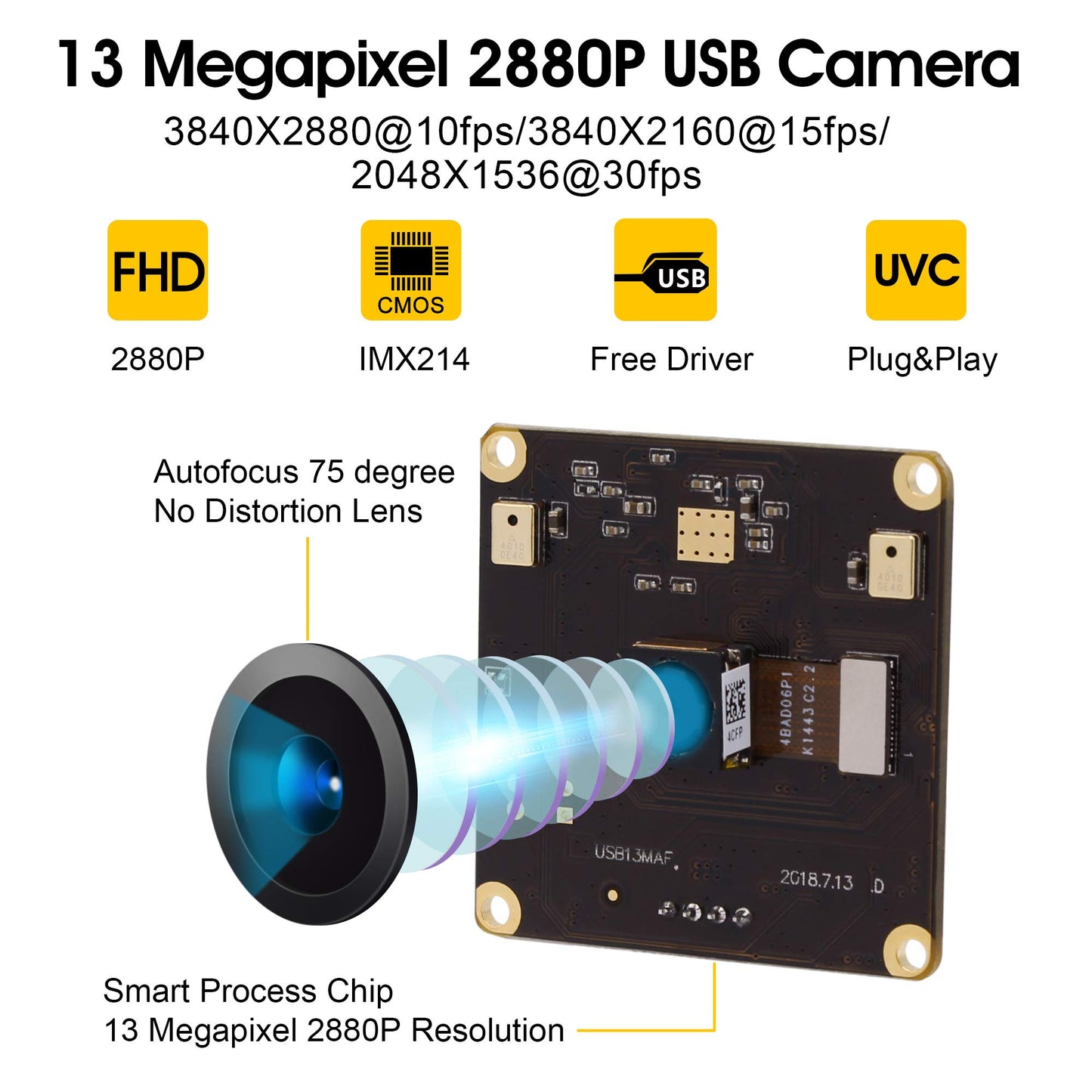 13mp USB Camera Module with Microphone Autofocus Audio Video Webcam Board for Computer Mini UVC USB2.0 PC Camera Industrial Embedded USB with Camera IMX214 Lightburn Camera for Laptop Jetson Nano