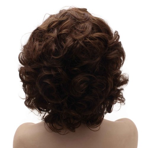 MX angel Heat Resistant Synthetic Lace Front Natural Short Curly Wig Brown