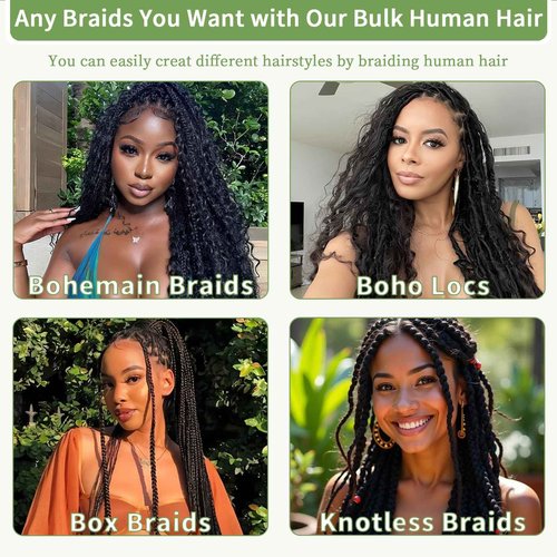 Human Braiding Hair for Boho Braids 120g 12A Deep Water Wave Bulk Human Hair Knotless Boho Braiding Curly 100% Virgin No Weft Extensions Bohemian Braids 3 Bundles/Pack Auburn Ginger 24 Inch