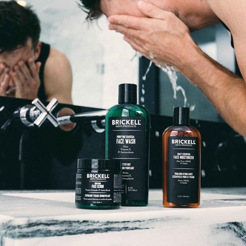 Brickell Men's Daily Advanced Face Care Routine II, Activated Charcoal Facial Cleanser, Facial Scrub, Face Moisturizer Lotion, Natural and Organic, Scented