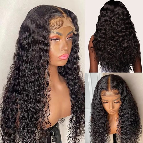 Flyzhuim 4x4 Closure Wigs Human Hair Water Wave Human Hair Wigs 18inch Wet And Wavy Wig Natural Black Lace Closure Wigs for Women Human Hair Deep Water Curly Wig With Baby Hair