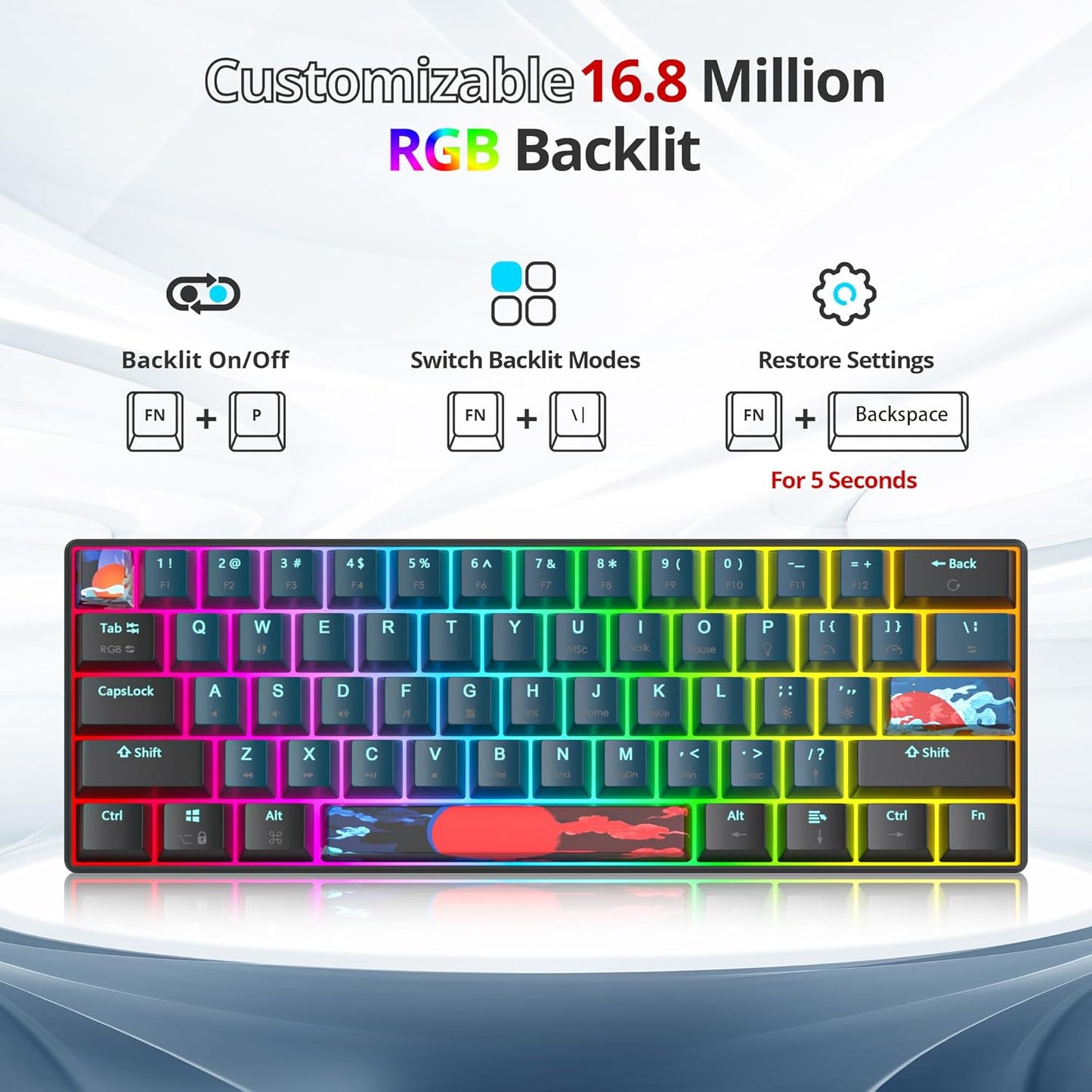60 Percent Gaming Keyboard Portable 61 Keys Mechanical Keyboard Compact Wired Keyboard RGB Backlit for PC Laptop Gamer(61 Blue/Blue Switch)
