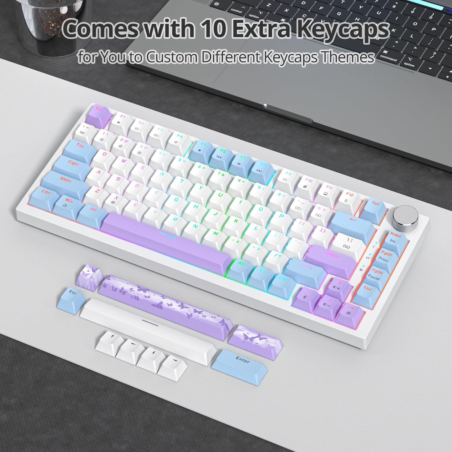 75% Mechanical Gaming Keyboard with Volumn Knob, Gasket Hot Swappable RGB, Wired, Red Switch, 82 Keys Compact Creamy (Black Grey)