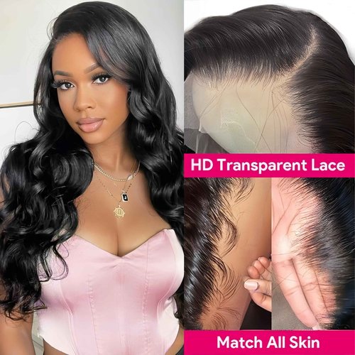 KUCUFIGHTA 200% Density Body Wave Lace Front Wigs Human Hair Pre Plucked 13x4 HD Lace Frontal Wigs for Women Glueless Wigs Brazilian Virgin Human Hair Wig with Baby Hair 24 Inch