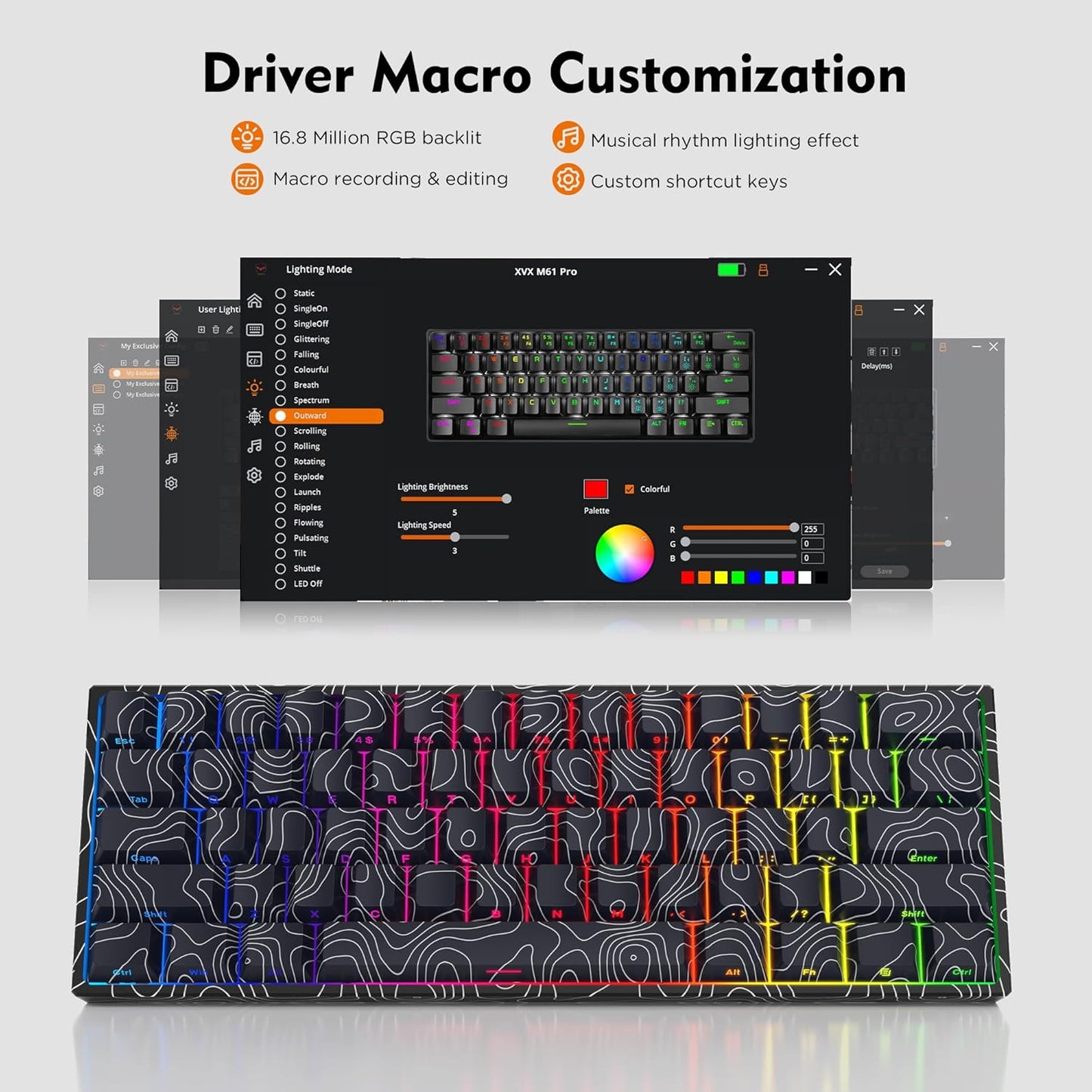 XVX 60% Gaming Keyboard, RGB 3-Modes Wireless Mechanical Keyboard, Mini 60 Percent Gamer Keyboard with Hot-Swappable Pre-lubed Linear Switch for Windows & Mac (Great Wave Off Kanagawa), M61 Pro