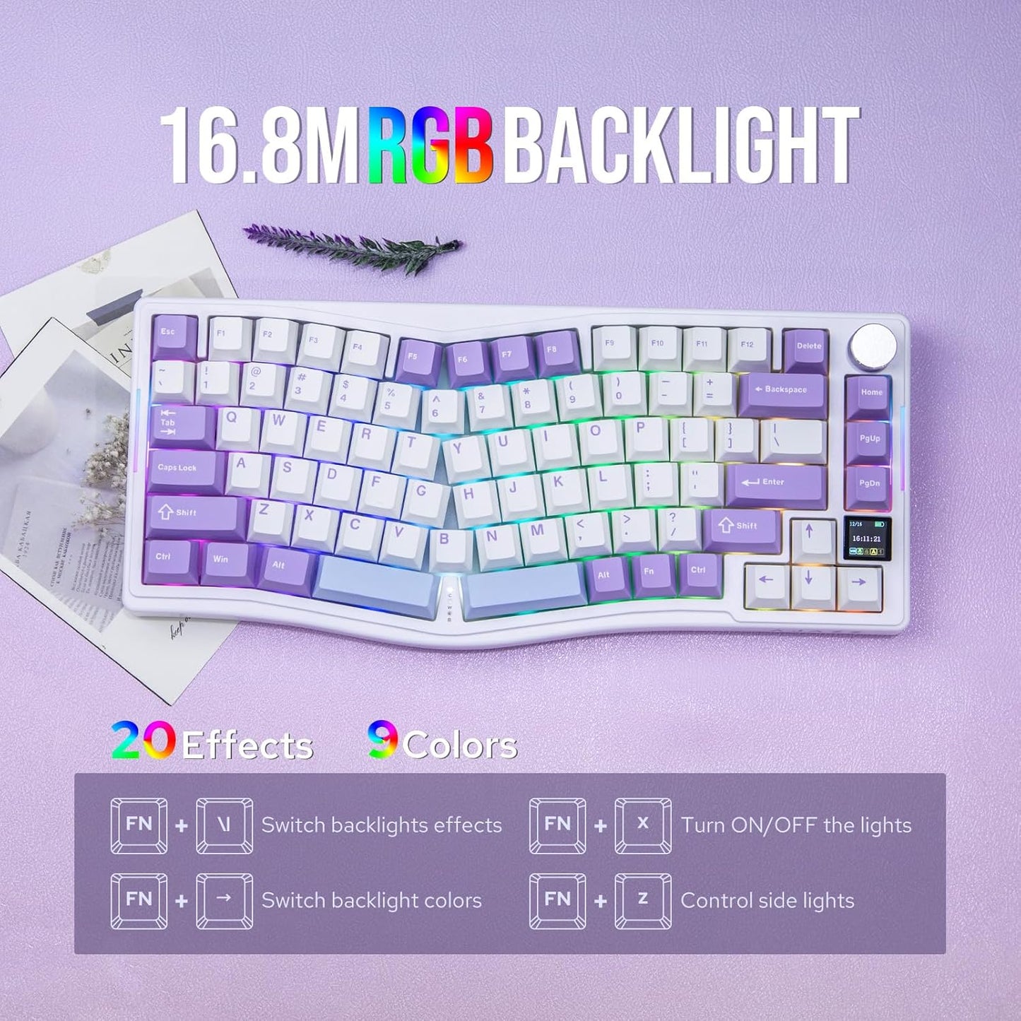 AJAZZ AKS075 Wireless Gaming Keyboard, Hot-Swappable Gasket Mechanical 75% Alice Keyboard with 0.85’ TFT Screen, BT5.1/2.4GHz/USB-C, 5000mAh Battery (White, Gift Switch)