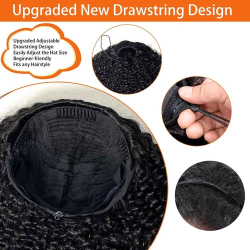 Prtyopp Kinky Curly Half Wig Human Hair Curly 3 In 1 Glueless Drawstring Seamless Flip 20 Inch Half Wigs Headband Wig for Women Beginner Friendly 200 Density