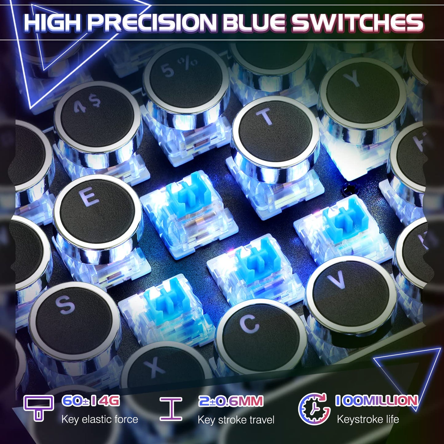 YSCP Typewriter Style Mechanical Gaming Keyboard RGB Backlit Wired with Blue Switch Retro Round Keycap 104 Keys Keyboard Compatible with Laptops/Chromebook/Desktop (Black 104 Keys RGB)