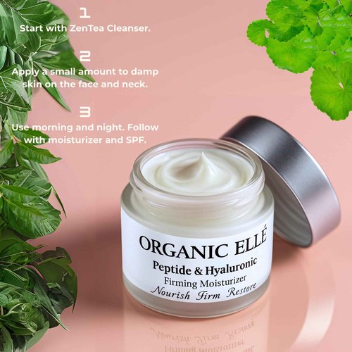 Organic Elle Moisturizer – Advanced Peptide & Hyaluronic Firming Face Cream with Botanical Extracts, Avocado & Jojoba Oil – Hydrating, Anti-Aging, Fragrance-Free for All Skin Types