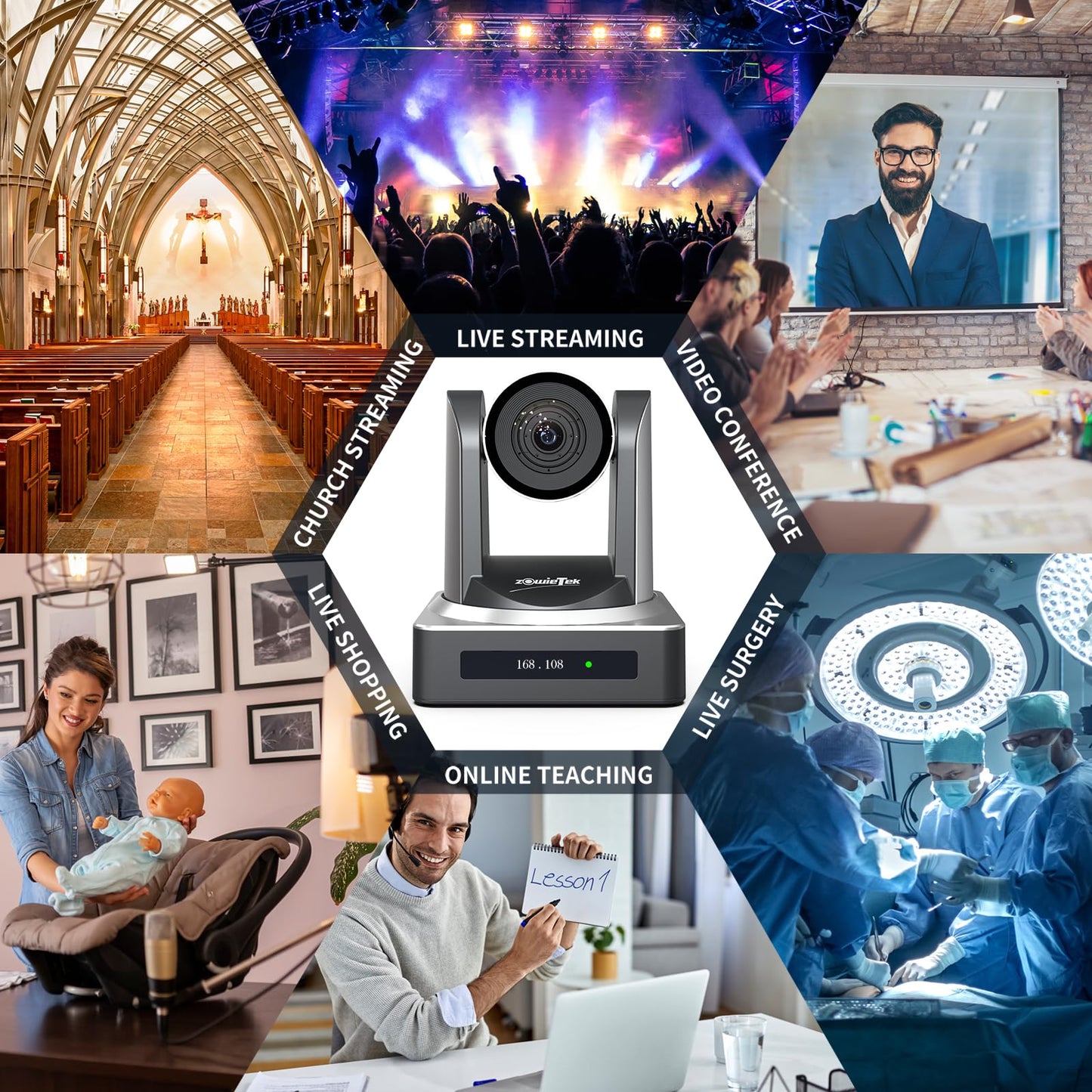 zowietek PTZ Camera, AI Auto Tracking 1080P60 PoE, 20X Optical Zoom, 3G-SDI HDMI USB3.0 LAN, Live Streaming for Church Meeting Education Sport Hospital Wedding