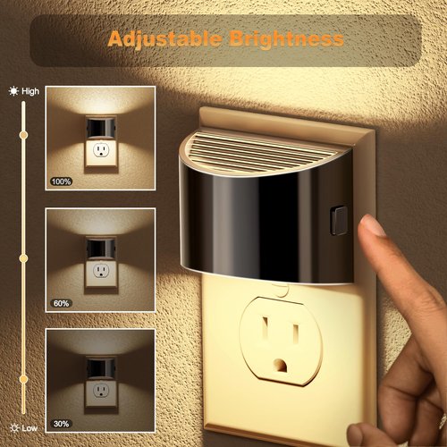 JandCase LED Night Lights Plug into Wall, 2 Pack Black Modern Night Lights, Dusk to Dawn Sensor Nightlight,0-100LM Brightness Adjustable, 3000K Soft White