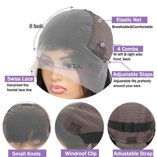 Bob Wig Human Hair 13x6 Frontal Lace Wig Short Straight HD Transparent Lace Front Bob Wigs for Black Women Human Hair Glueless Pre Plucked Hairline with Baby Hair 200% Density Natural Color 16 Inch