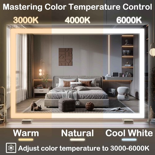 FENNIO Makeup Mirror with Lights 23"x32" ,LED Makeup Mirror ,Large Vanity Mirror with Lights,Touch Sensor with Dimmable 3 Modes, Square White